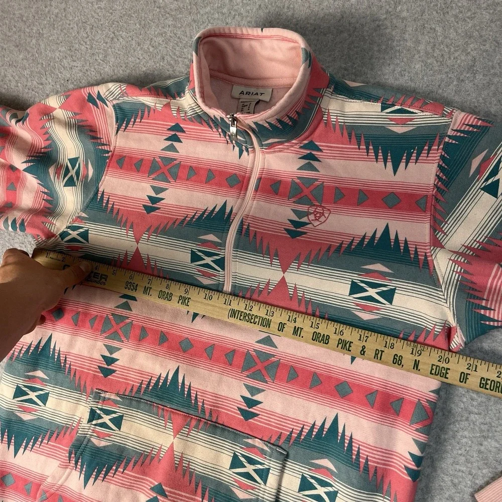 Ariat Sweatshirt Womens Medium Pink Ranger 1/2 Zip Pullover Aztec Southwestern